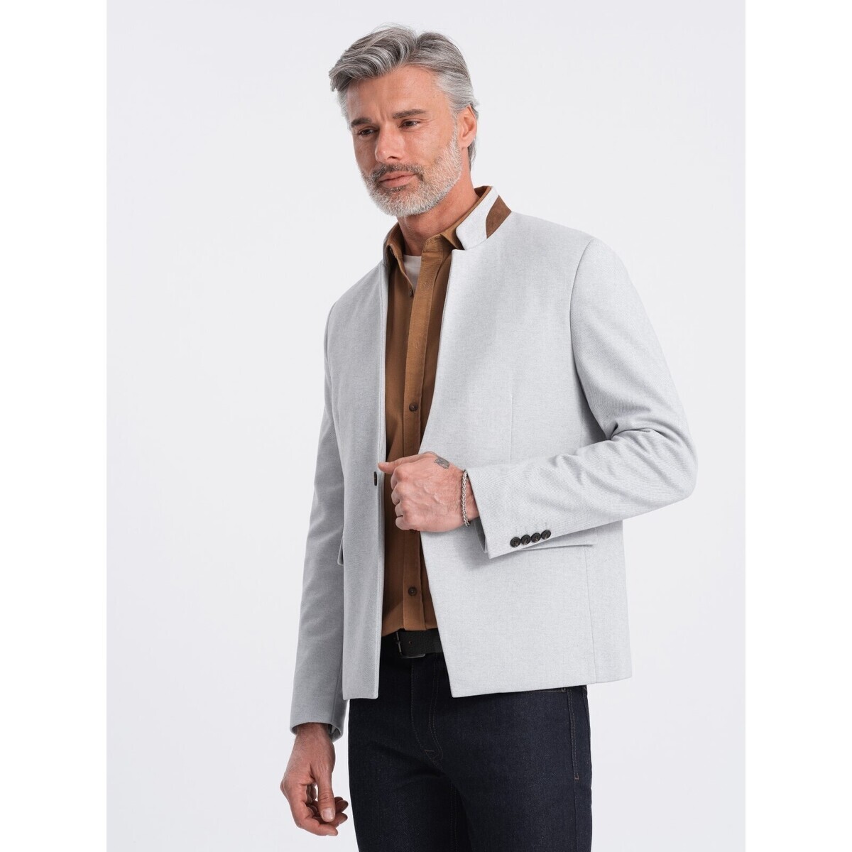 Ombre Pánský blazer Bah šedá melanžová Šedá