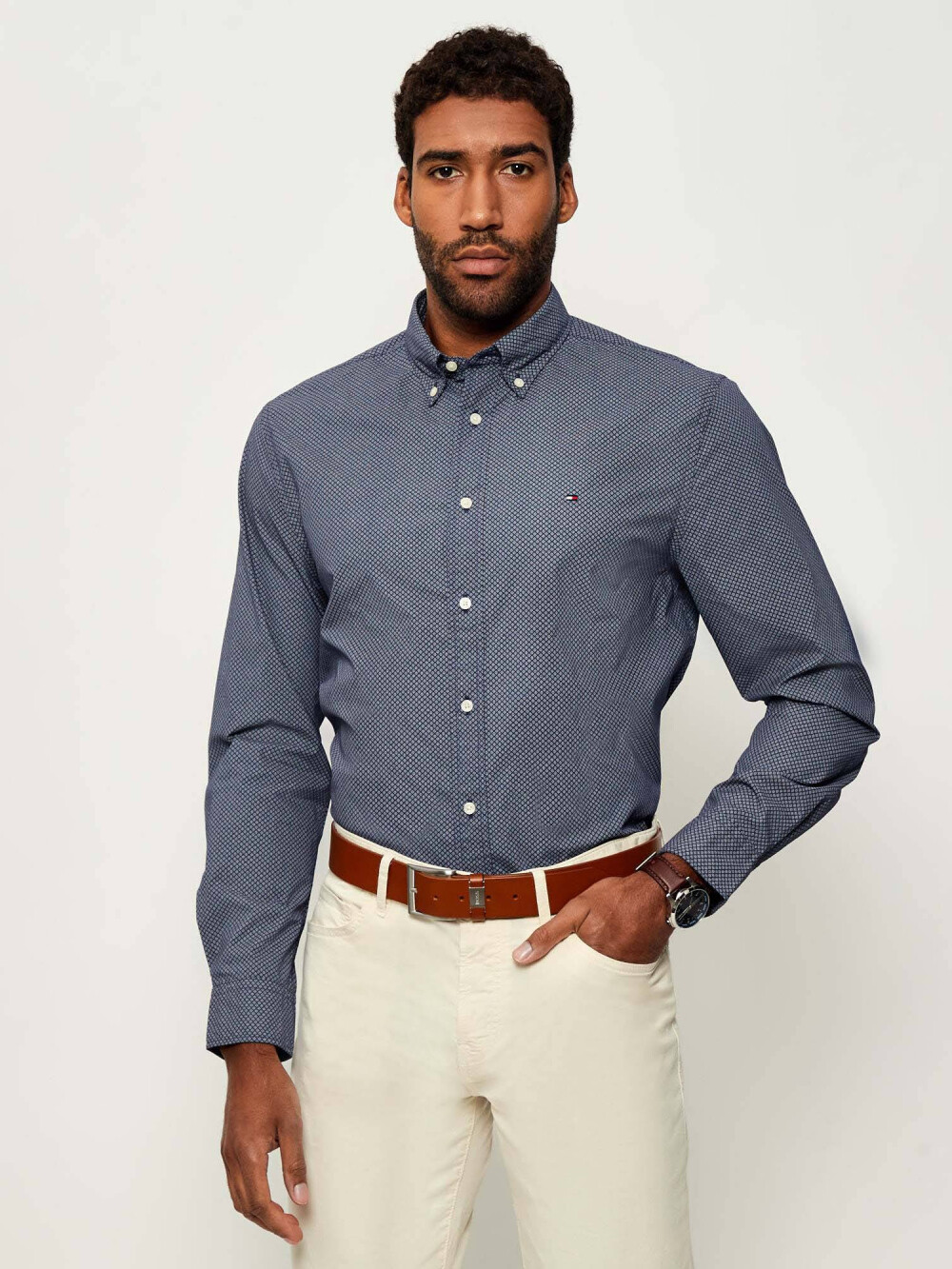 Tommy Hilfiger pánská tmavě modrá košile MW0MW404550GZ L