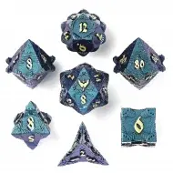HYMGHO Paladin Solid Metal Polyhedral Dice Set - Glitter Blue/Gold