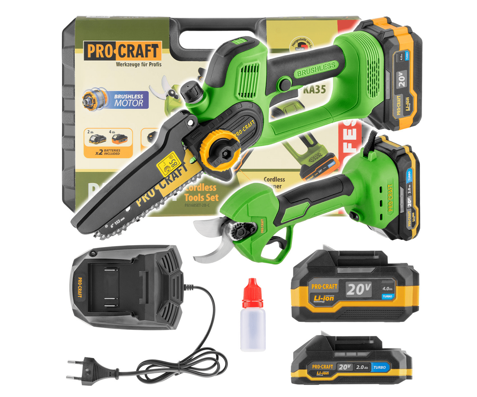 Procraft PA168SET aku prořezávací pila PKA35Li + aku nůžky ES25Li 2.0+4.0Ah