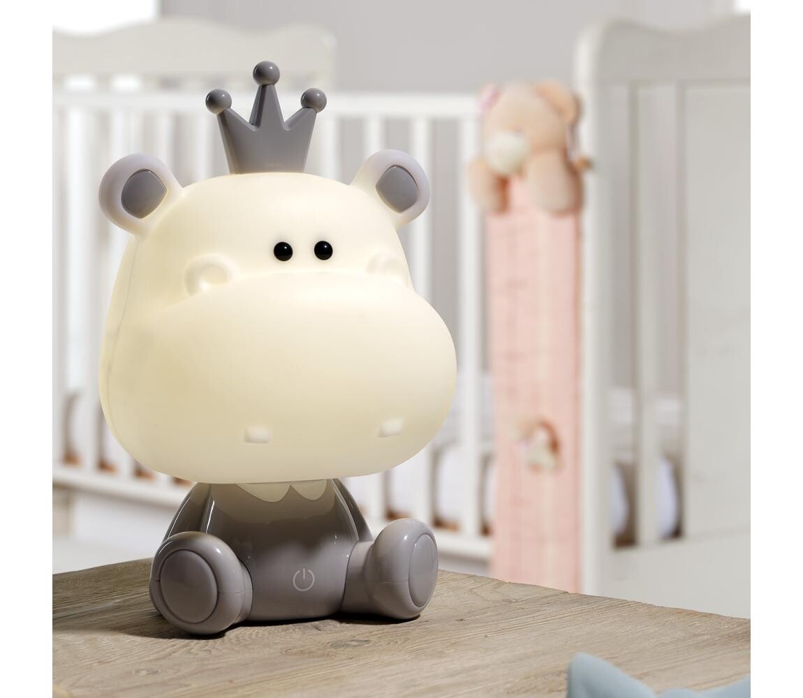 ONLI - LED Stm. dětská noční lampička PUPPIES LED/3W/230V 25 cm hroch/šedá 073/LG