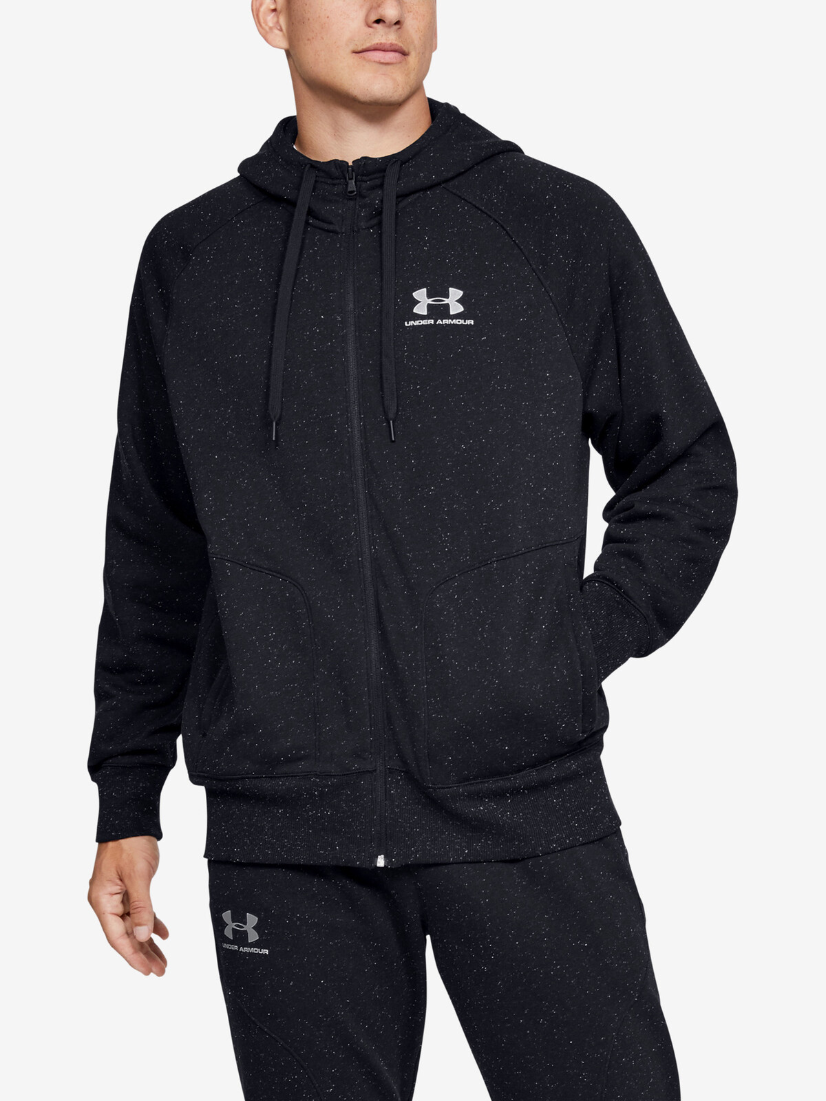 Under Armour Mikina SPECKLED FLEECE FZ HOODIE-BLK - Pánské