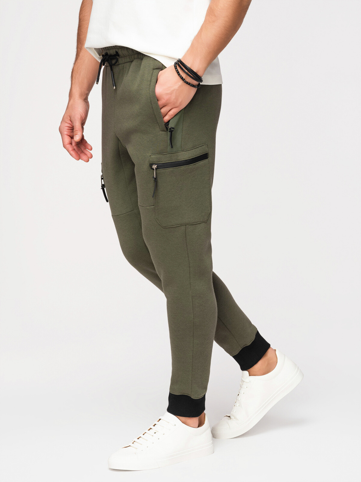 Ombre pánské jogger tepláky s kapsami - olivové