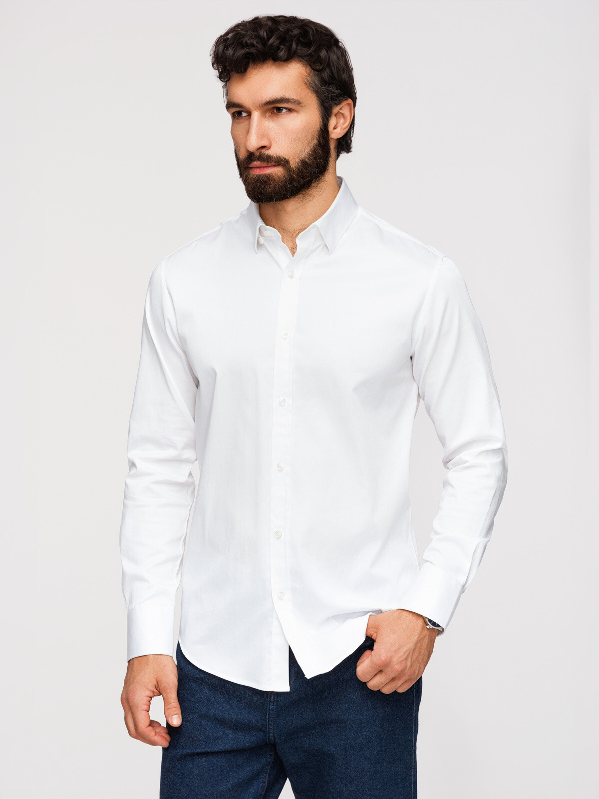 Pánská SLIM FIT košile v saténové úpravě - bílá