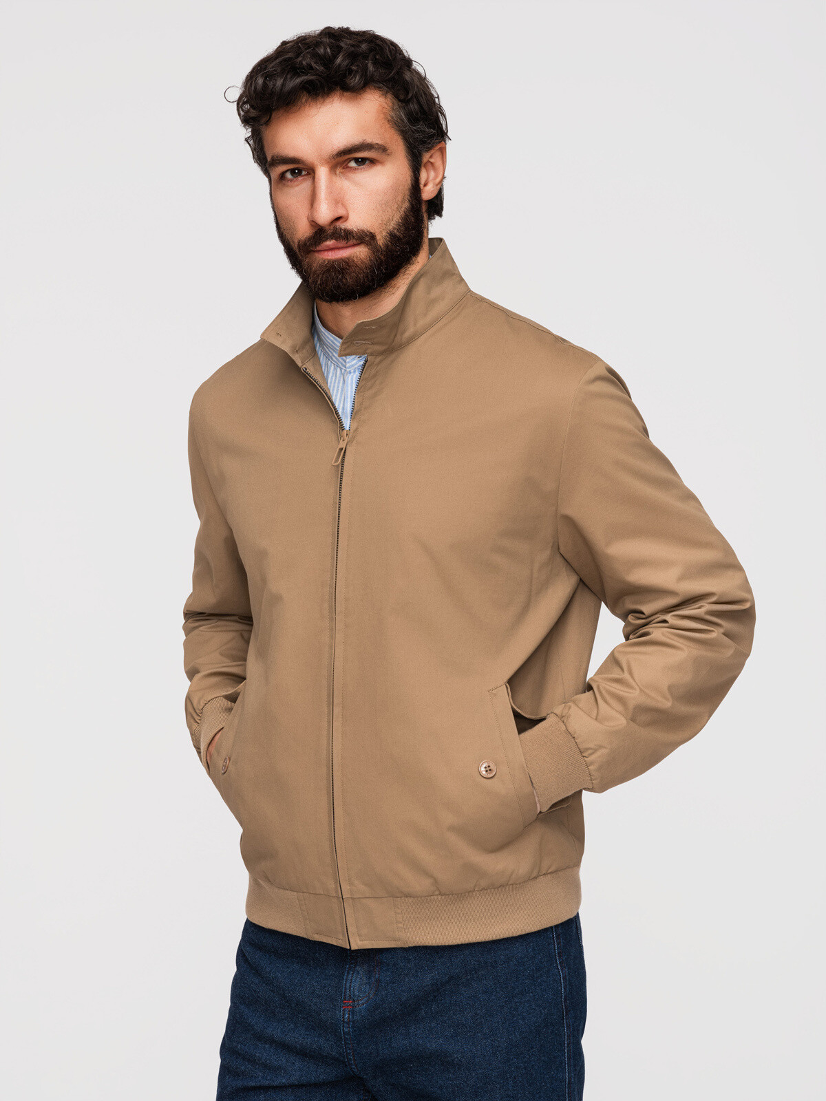 Pánská Harrington bunda s károvanou podšívkou