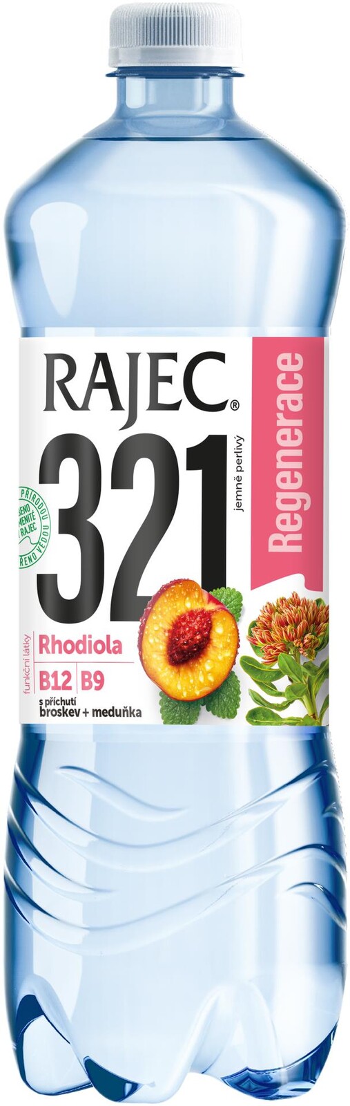 Ochucená voda Rajec 321 - broskev, meduňka, jemně perlivá, 8x 0,75 l