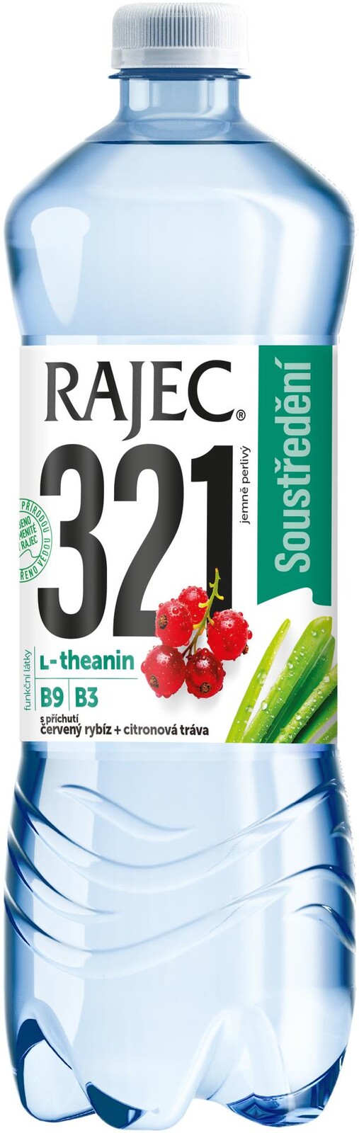 Ochucená voda Rajec 321 - rybíz, citrónová tráva, jemně perlivá, 8x 0,75 l