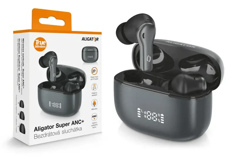 Bluetooth sluchátka ALIGATOR SUPER ANC+, černá