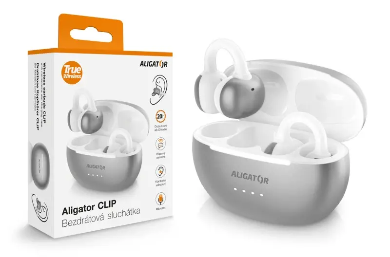 Bluetooth sluchátka ALIGATOR Clip, stříbrná