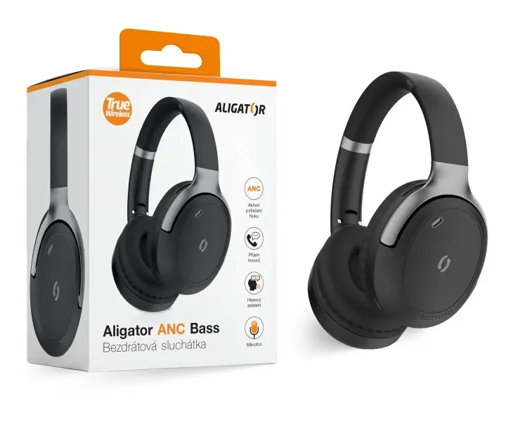 Bluetooth sluchátka ALIGATOR ANC BASS, černo-stříbrná
