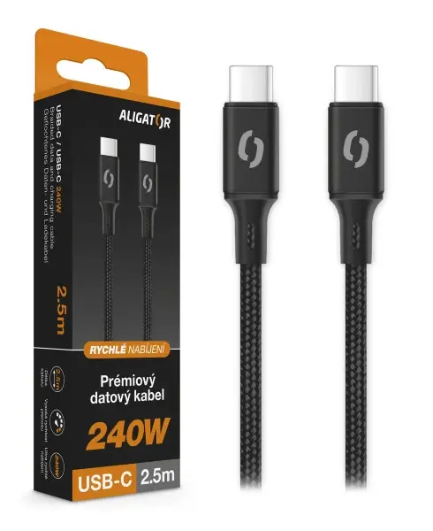 Datový kabel ALIGATOR POWER 5A 240W, USB-C/USB-C 2,5m