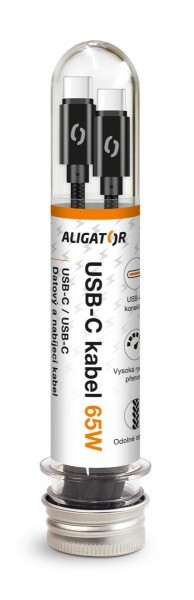 Datový kabel ALIGATOR TUBA, 65W, USB-C/USB-C 1m, černá
