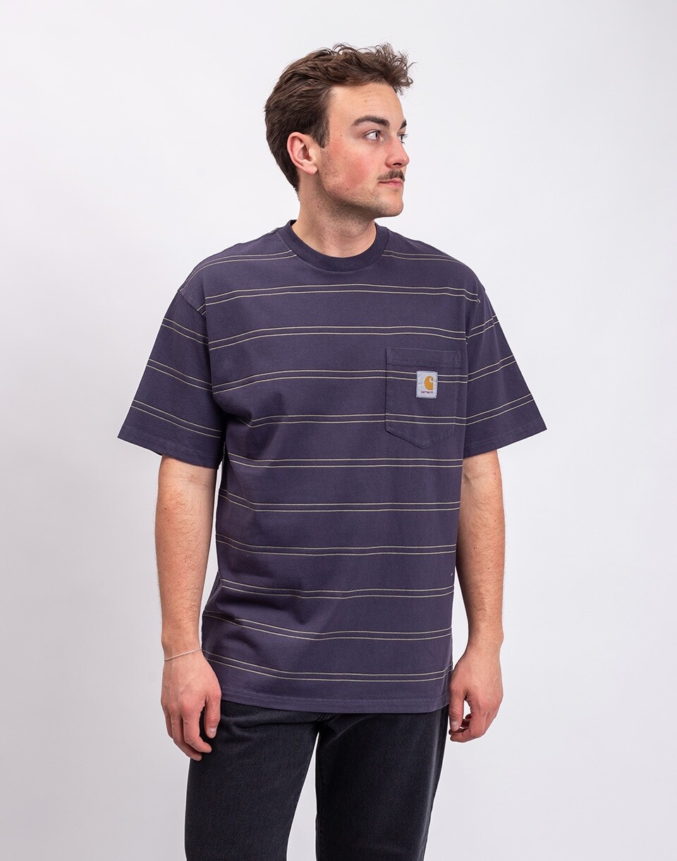 Carhartt WIP S/S Bert Pocket T-Shirt Bert Stripe, Shady Purple garment dyed M