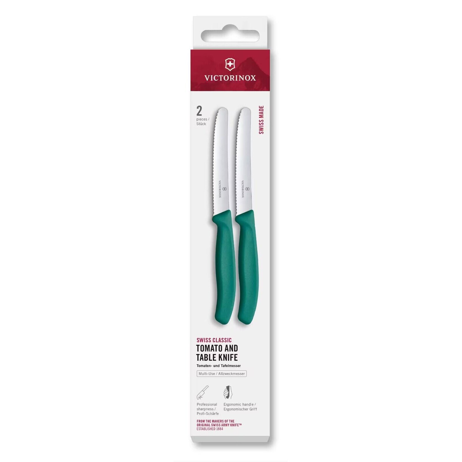 Sada nožů SWISS CLASSIC 11 cm, sada 2 ks, vroubkované, zelená, plast, Victorinox