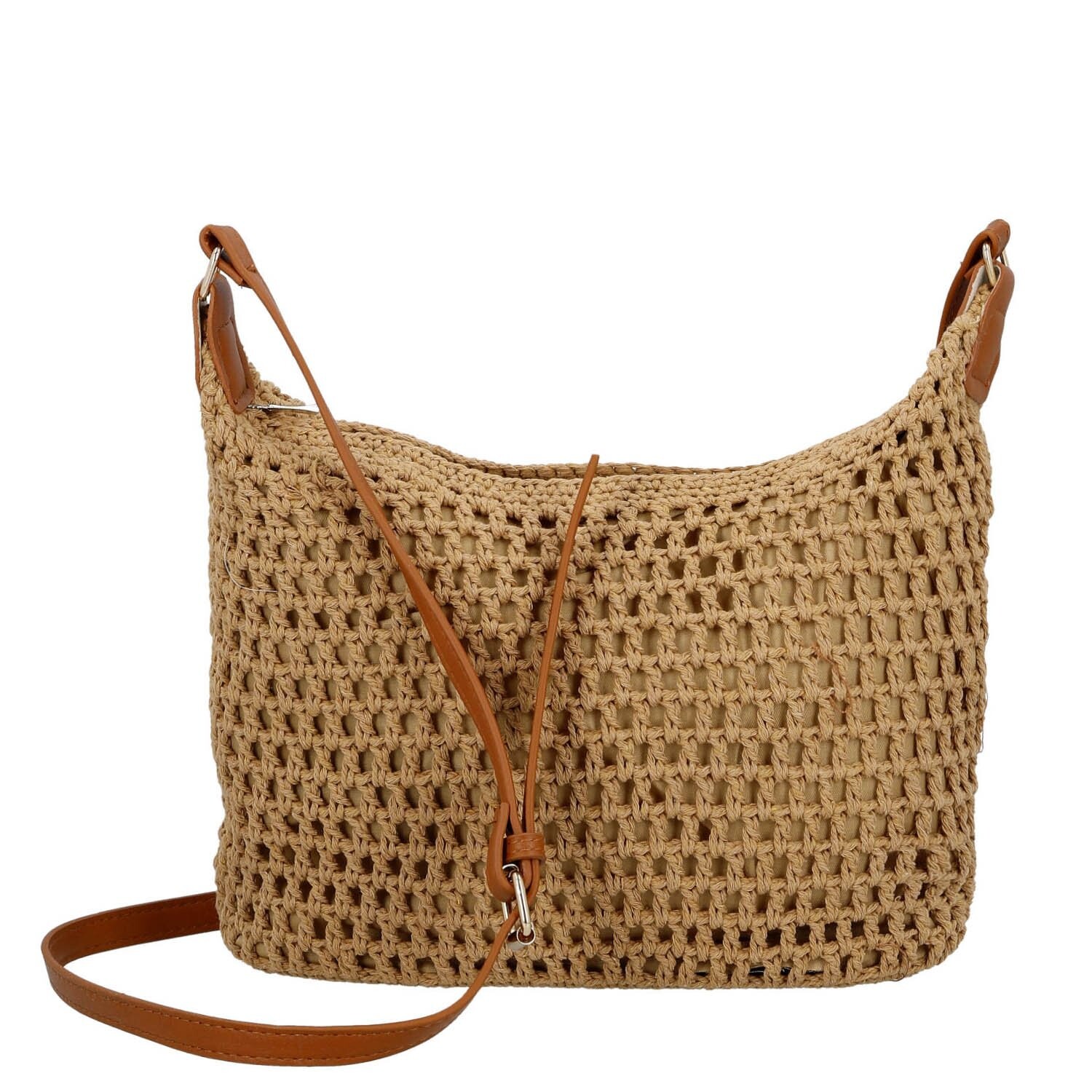 Letní dámská pletená crossbody kabelka Joanna, tmavě béžová