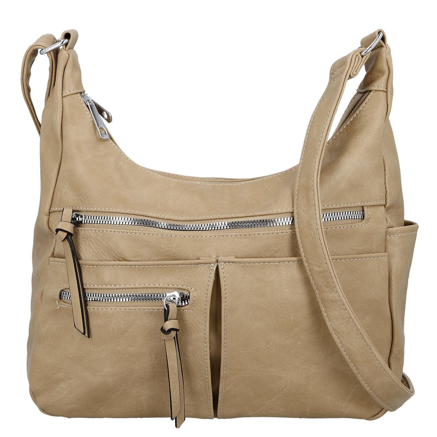 Stylová dámská koženková crossbody kabelka Timea, tmavě béžová