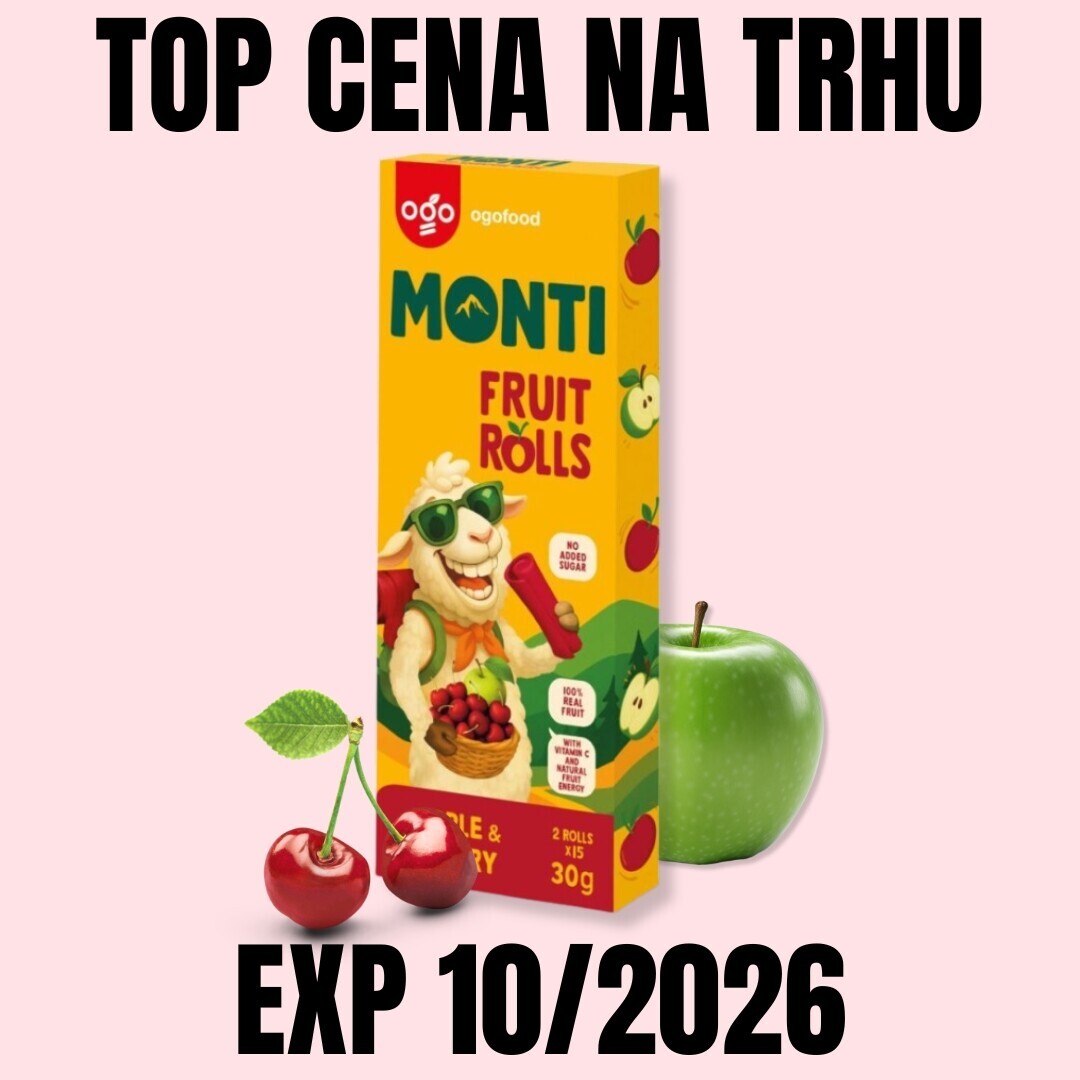 OGO MONTI Ovocná trubička Jablko & Třešeň 30 g EXP 10/2026