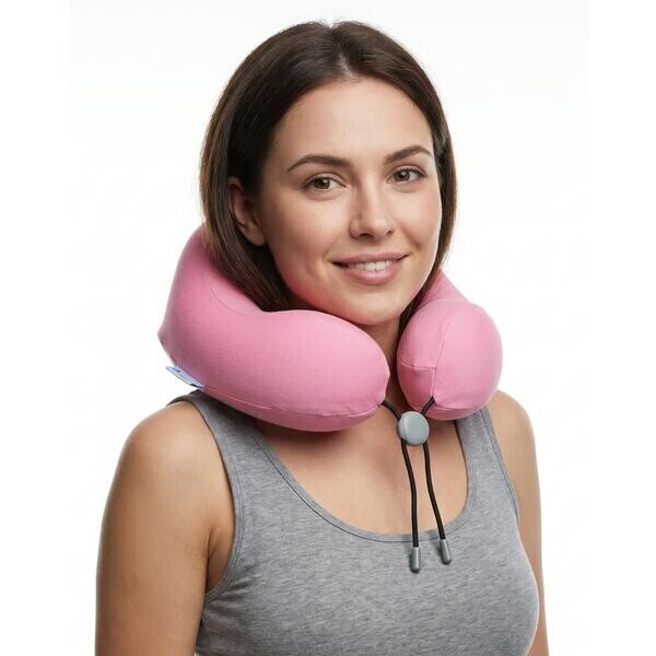 Cestovní ergonomický polštář z paměťové pěny, růžový