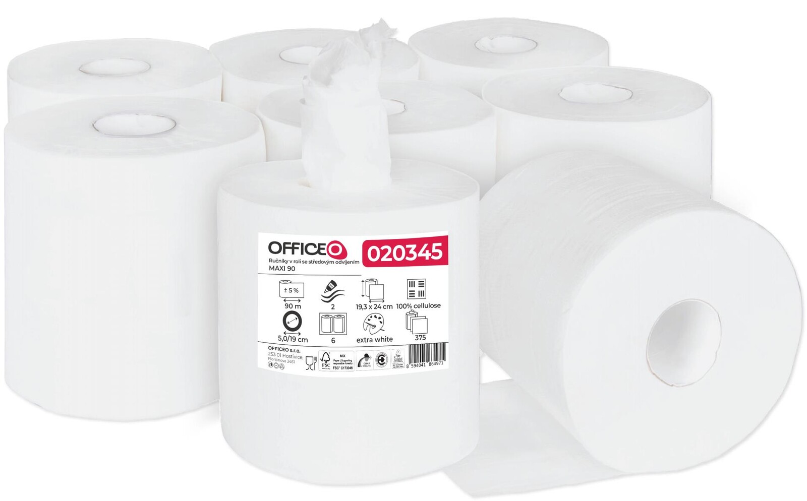 OFFICEO Papírové ručníky v roli PrimaSoft MAXI 90 - 2vrstvé, bílé, 12 rolí