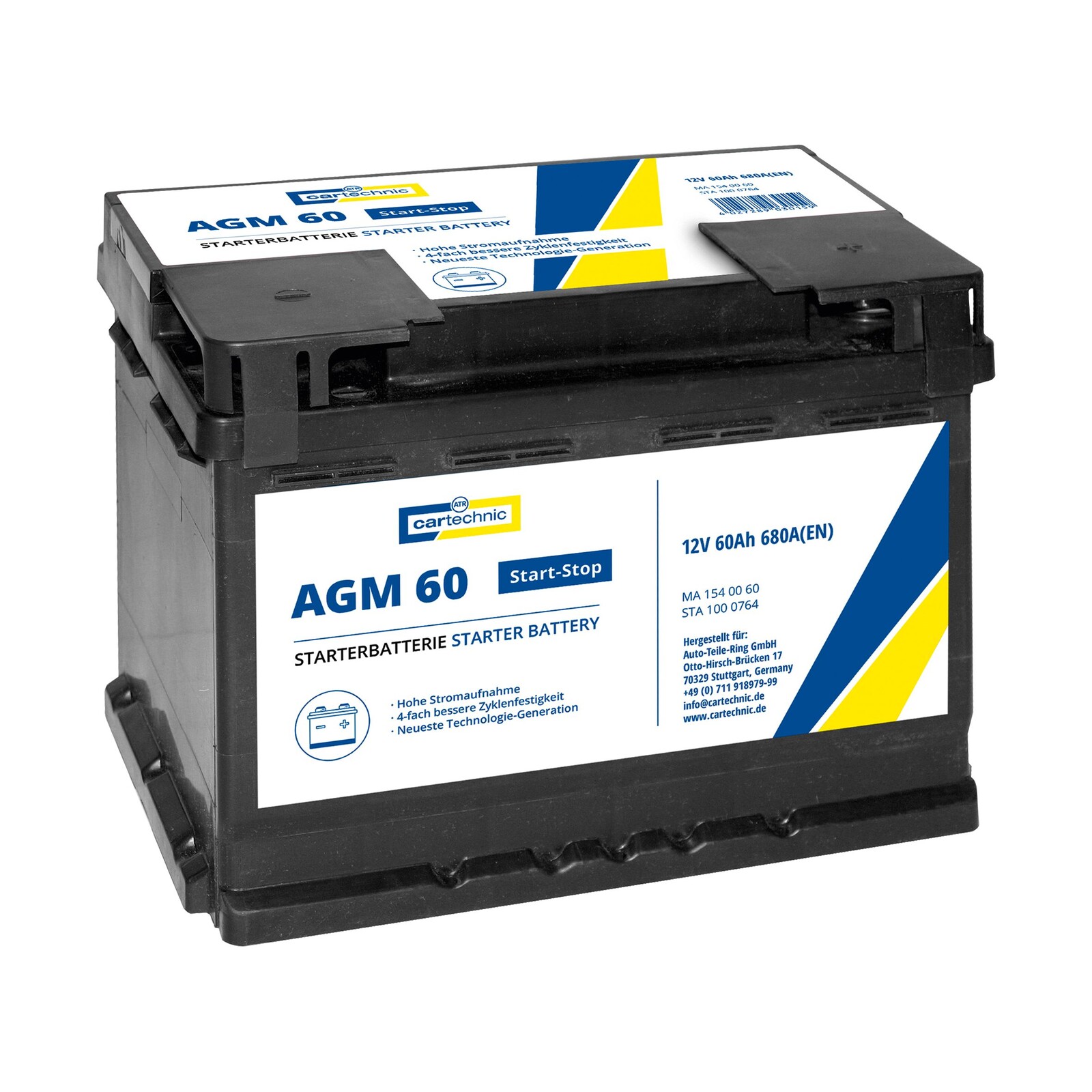 Autobaterie AGM 60 Ah 12V, pro start-stop systém, 242x175x190 mm - Cartechnic