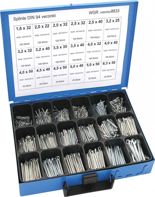 Dresselhaus Závlačky DIN 94 1.6x32-6.3x50 mm, pozinkované, extra sada 1350 ks v kufru