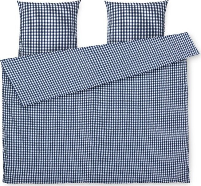 Bílo-tmavě modré prodloužené krepové povlečení na dvoulůžko 200x220 cm Bæk&Bølge – JUNA