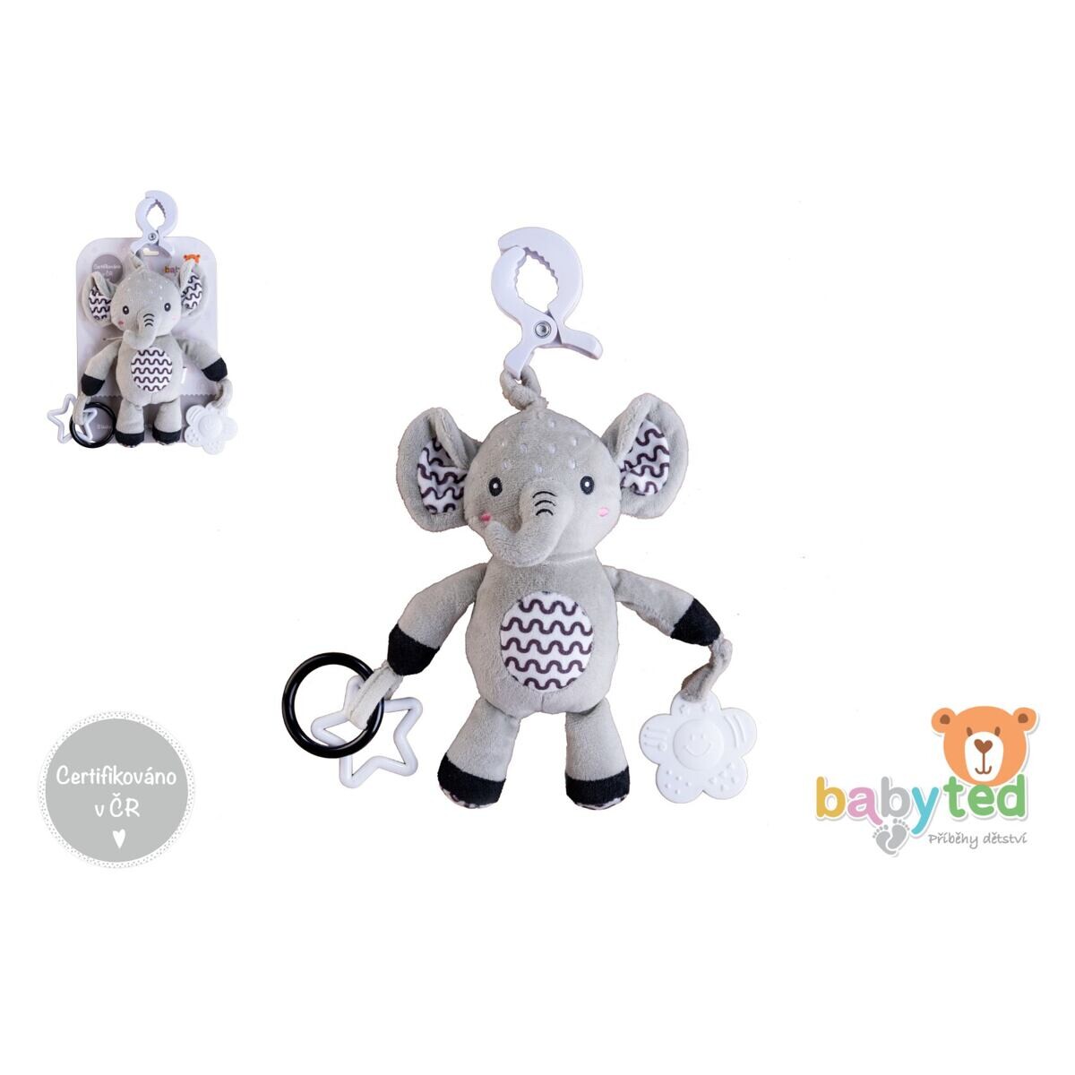 Babyted Slon chrastítko plyš 30cm závěs na postýlku/kočárek