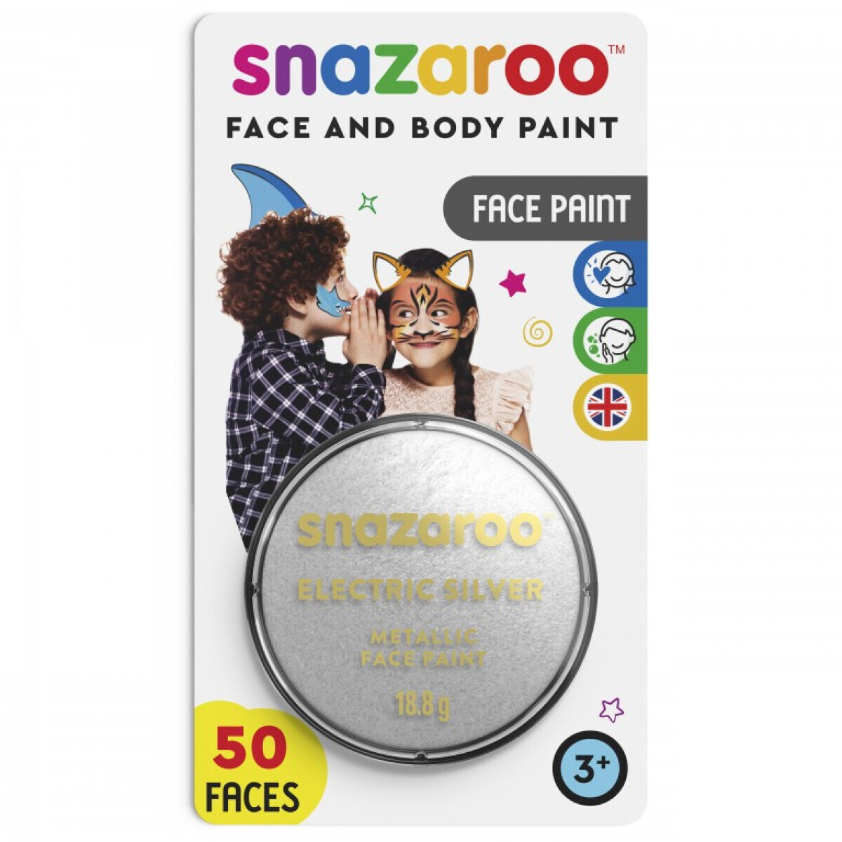 Barva na obličej Snazaroo 18ml Blister – Electric Silver