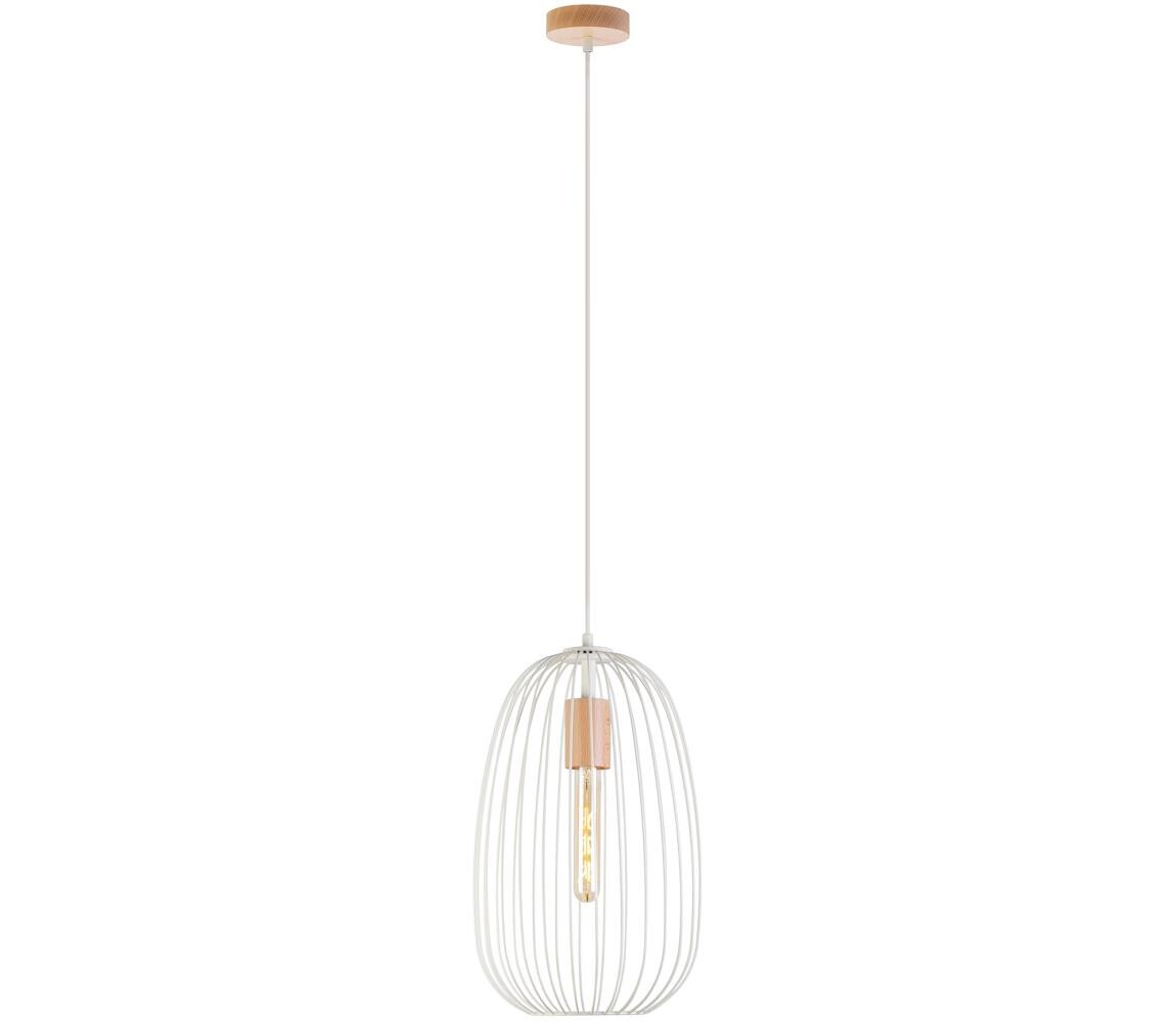 Lustr na lanku OVELLA 1xE27/15W/230V pr. 25 cm krémová/borovice W-KM 1367/1 SAND+DS