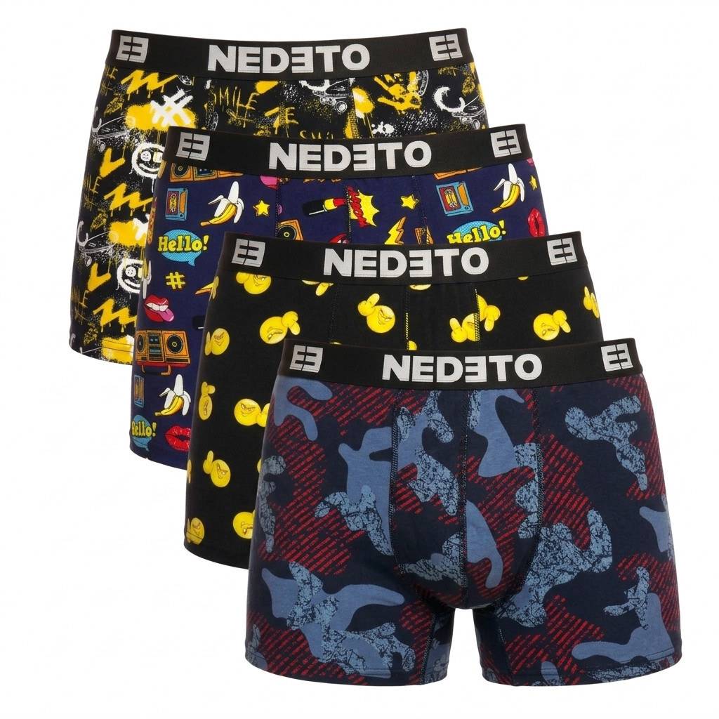 4PACK pánské boxerky Nedeto vícebarevné (4NBV6) M, trenky / trenýrky