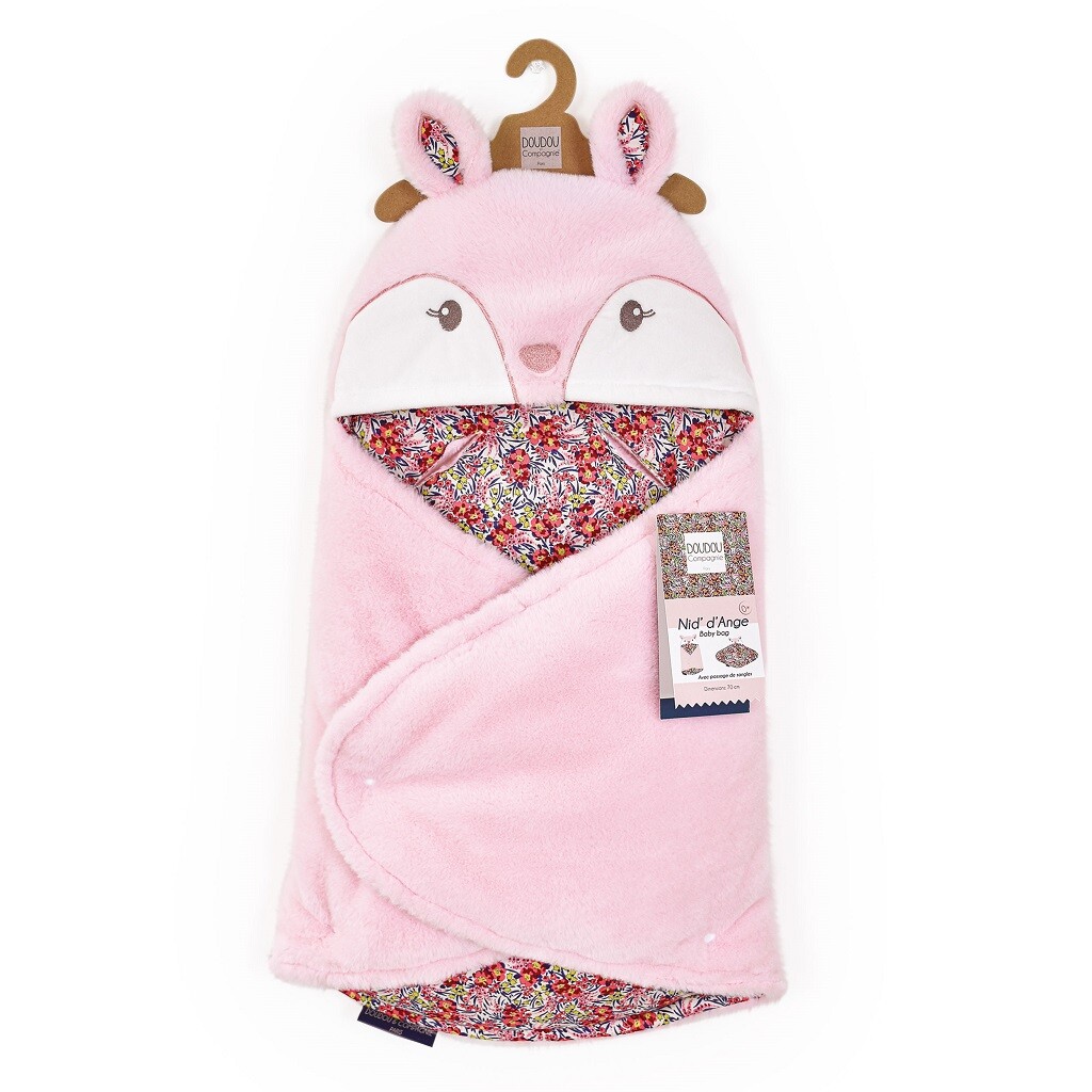 Doudou et Compagnie Paris Doudou Plyšová růžová dečka s kapucí Boh'aime 70 cm
