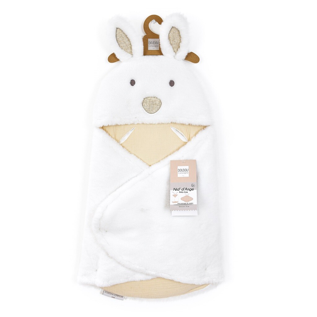 Doudou et Compagnie Paris Doudou Plyšová bílá dečka s kapucí Happy Wild 70 cm