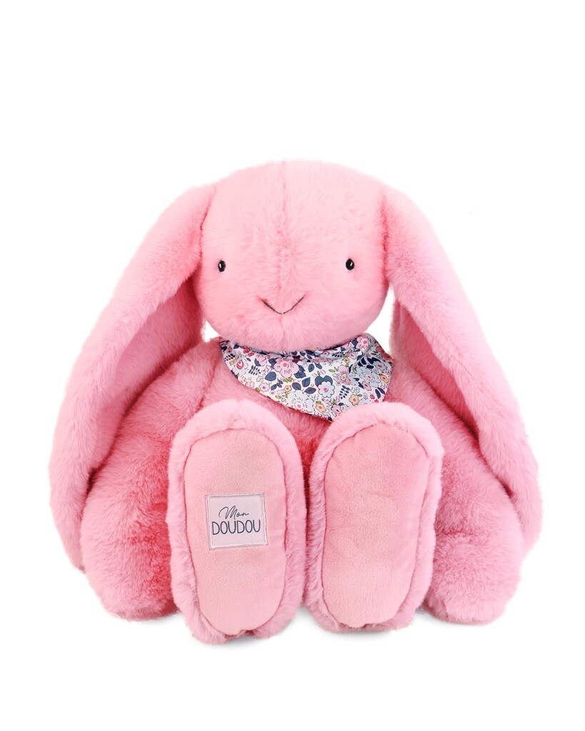 Doudou et Compagnie Paris Doudou Plyšový králík XXL s šátkem růžový 50 cm