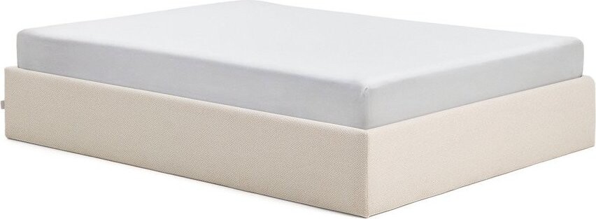 Krémová čalouněná dvoulůžková postel z žinylky s úložným prostorem/bez čela s roštem 160x200 cm Nelzi – Kave Home