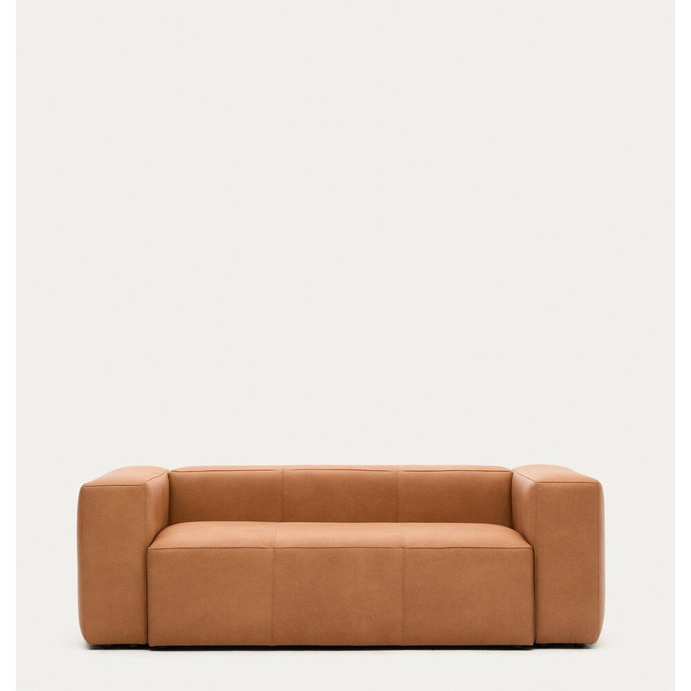 Hnědá kožená pohovka 210 cm Blok – Kave Home