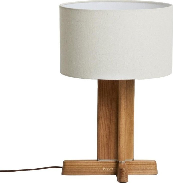 Bílá/hnědá stolní lampa z kaučukového dřeva s textilním stínidlem (výška 48 cm) Niani – Kave Home