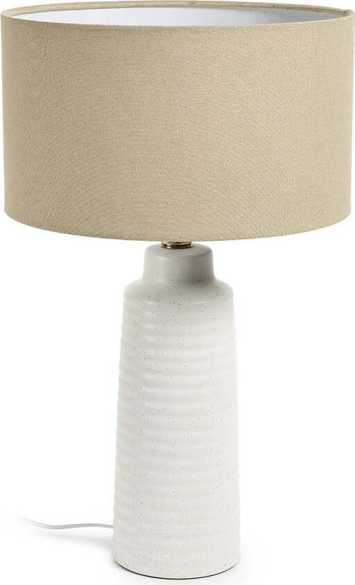 Bílá/béžová keramická stolní lampa s textilním stínidlem (výška 58 cm) Mijal – Kave Home