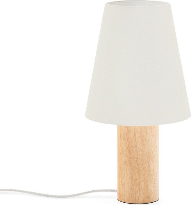 Bílá/v přírodní barvě stolní lampa z kaučukového dřeva s textilním stínidlem (výška 49,5 cm) Marga – Kave Home