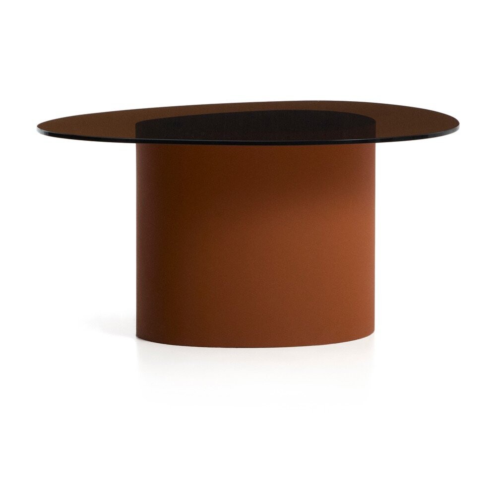 Hnědý konferenční stolek se skleněnou deskou 74x81,5 cm Olir – Kave Home
