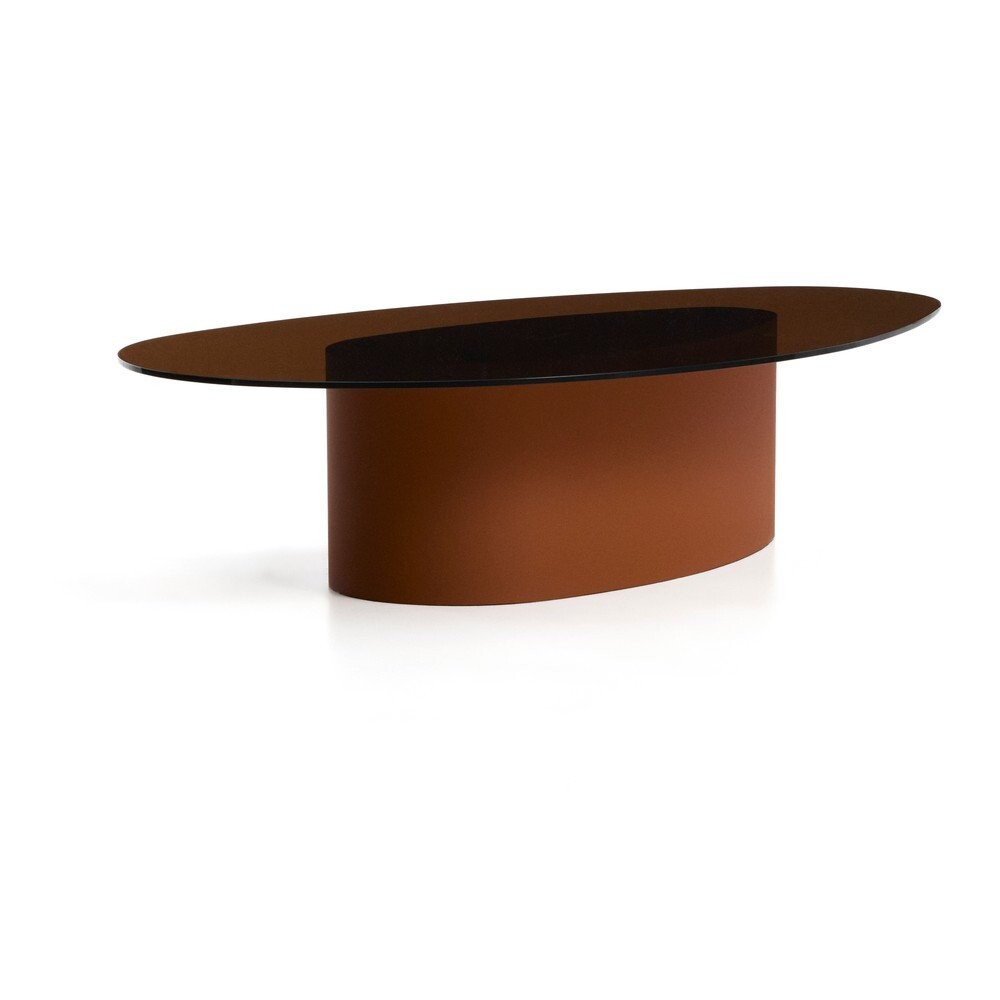 Hnědý konferenční stolek se skleněnou deskou 81x140 cm Olir – Kave Home