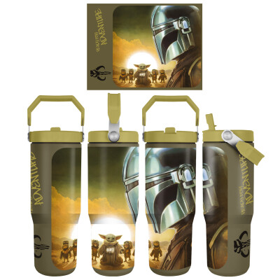 Mandalorian a Grogu cestovní hrnek s popruhem (Sunset)