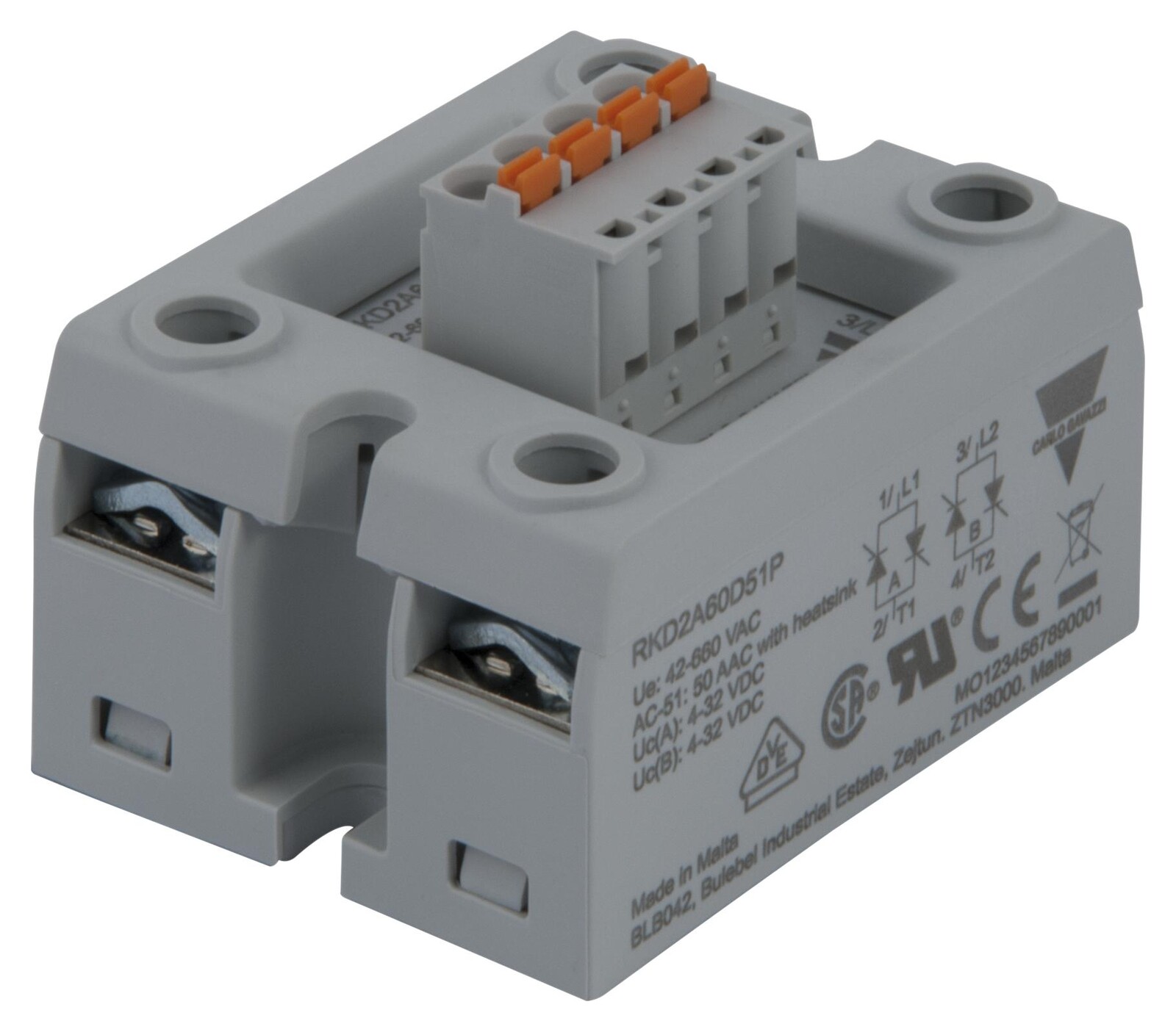 Carlo Gavazzi Rkd2A23D50P Solid State Relay, 24Vac-265Vac, 50A