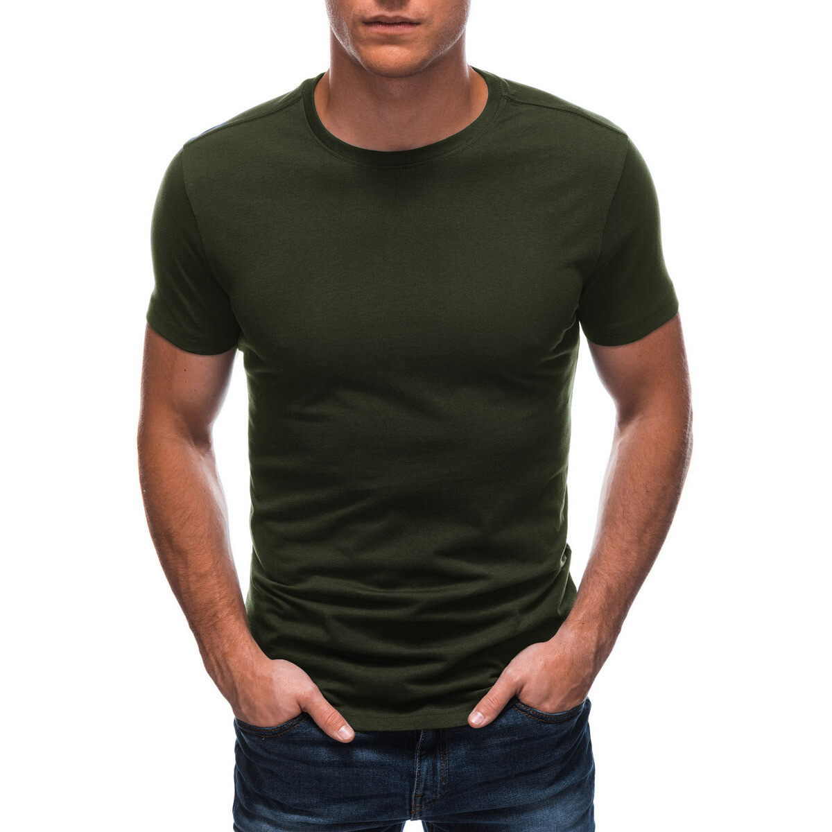 Edoti  Ombre Clothing Pánské tričko s krátkým rukávem Fraser olivová  Zelená