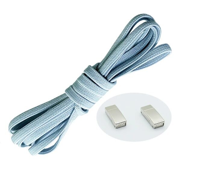 Elastické tkaničky do bot široké - Typ D - magnetické zacvakávací, jeden pár - Světle modré, 100 cm