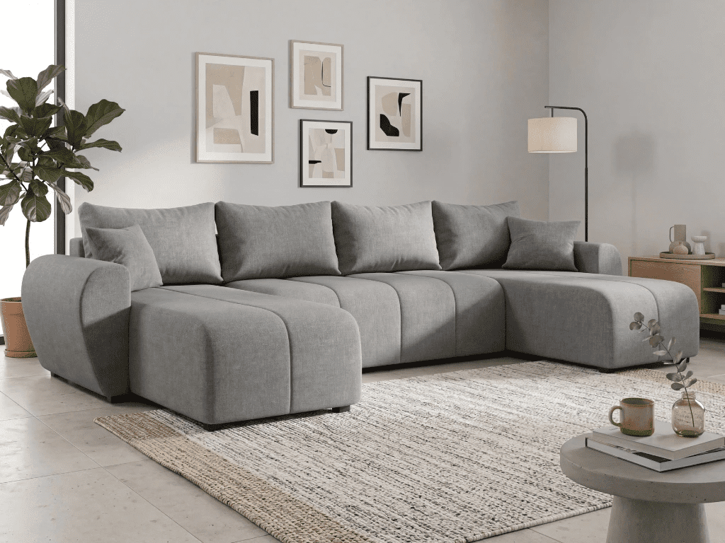 Rozkládací oboustranná sedací souprava do U SEVIO 311x145 cm, šedá + 2 polštářky ZDARMA