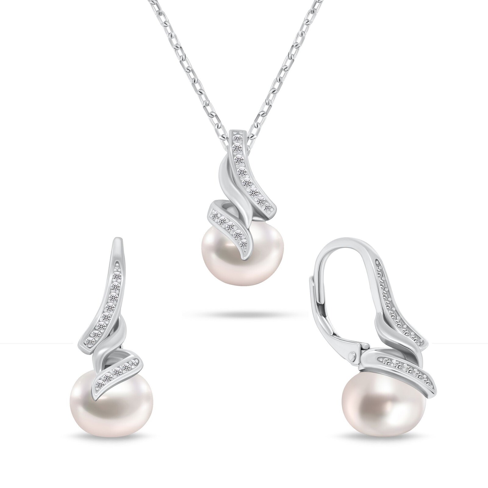 Brilio Silver Elegantní set šperků s pravými perlami SET298W (řetízek, přívěsek, náušnice)