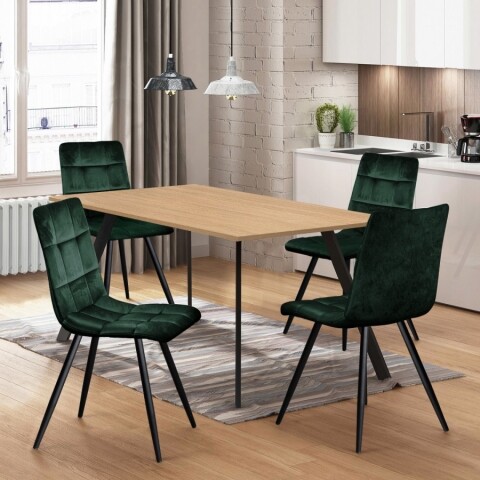 Jídelní set stůl pro 4 osoby 120x80 dub + 4 židle zelený samet BERGEN BLACK FRIDAY Idea