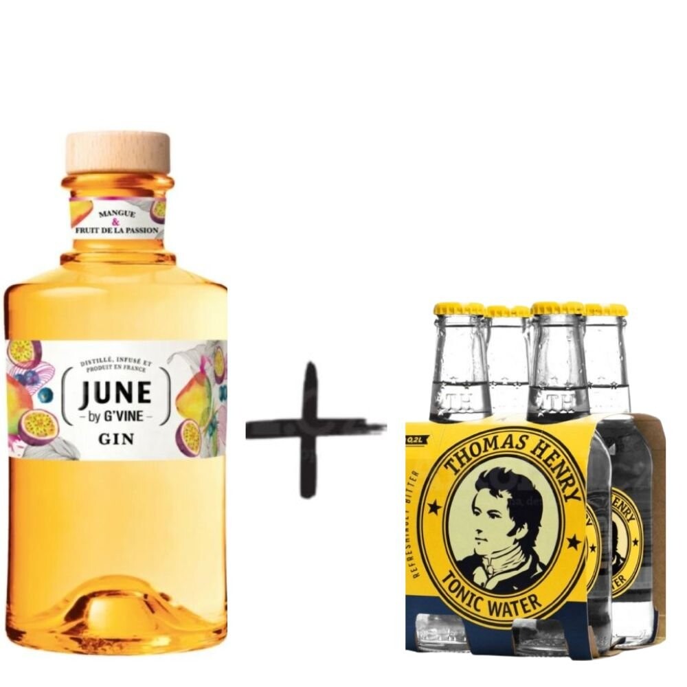 June Gin Mango & Passion Fruit 0,7l 37,5% + Thomas Henry 4pack set