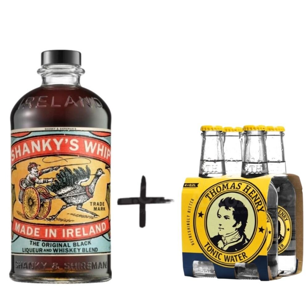 Shanky's Whip Black Irish Whiskey Liqueur 33% + Thomas Henry 4pack