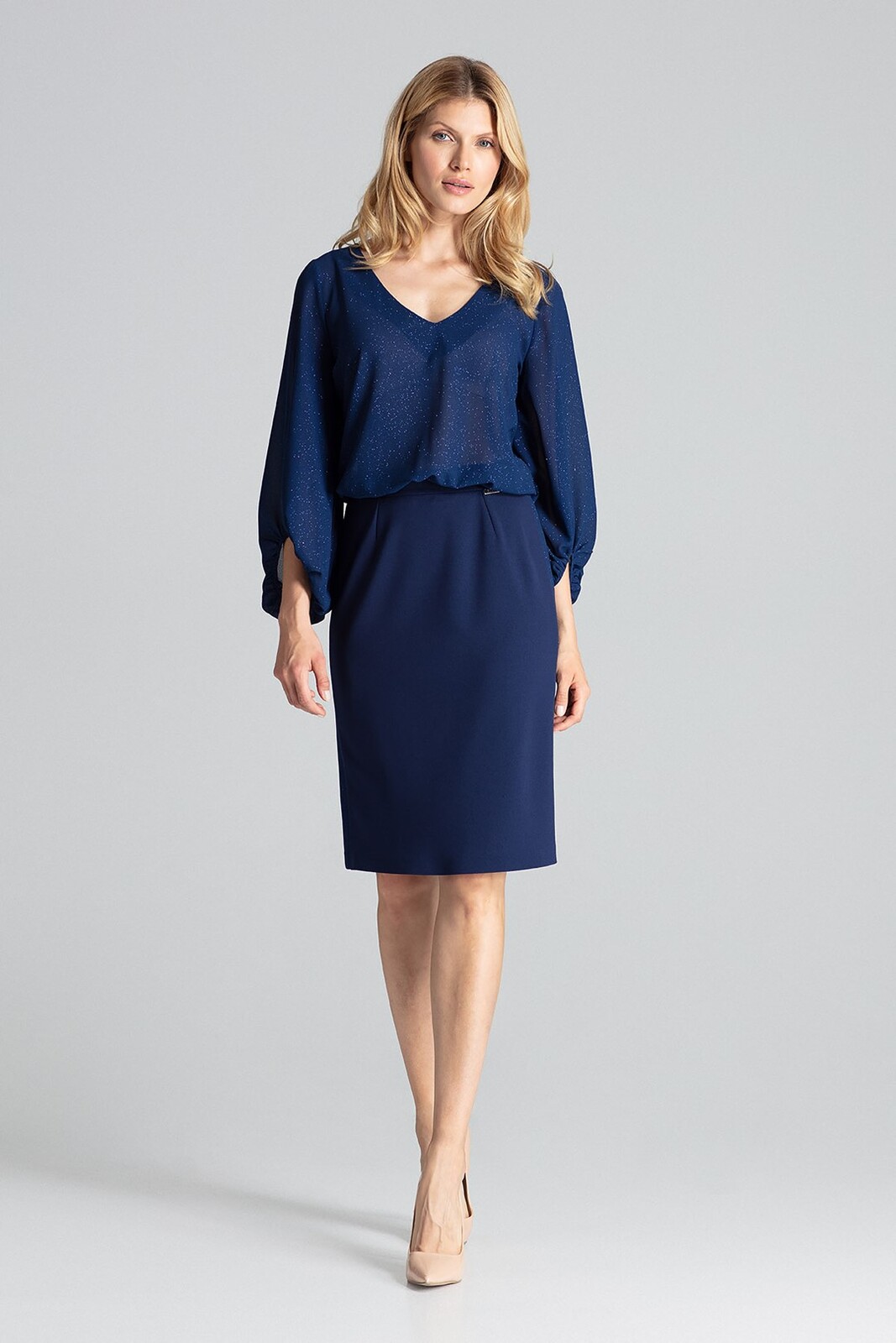 Elegantní sukně rovného střihu M688 Navy Velikost: S